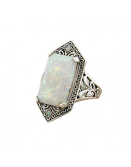 Square Lab Created Opal Geometric Vintage Ring